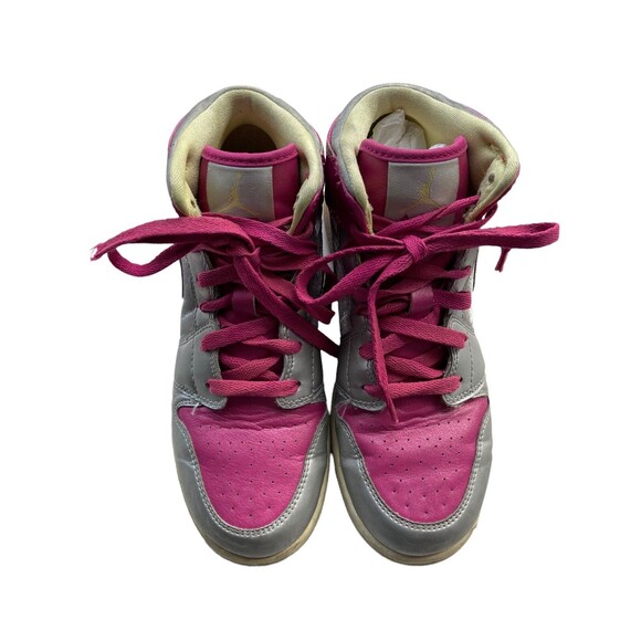 Nike air Jordan 1 Mid GS Metallic Silver/Fusion Pink Girls Size 6Y Basketball - Picture 3 of 12